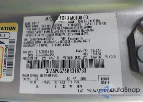 2017 Ford Fusion S from USA, damaged, VIN 3FA6P0G76HR318733
